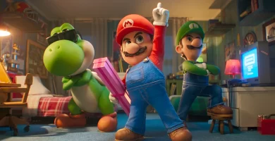 L to R: Yoshi (Donald Glover), Mario (Chris Pratt) and Luigi (Charlie Day) in Nintendo and Illumination’s The Super Mario Galaxy Movie, directed by Aaron Horvath and Michael Jelenic.