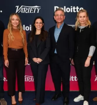 Film Entrepreneurs Discuss Gen-Alpha Shoppers, Gaming Mental Property, and the Enchantment of Nostalgia 1 Dwight Caines, Blair Rich, Shauna Spenley, Josh Goldstine, Rebecca Kearey and Matthew Donnelly at Variety 2026 Entertainment Marketing Summit Presented By Deloitte held at The Beverly Hilton on April 22, 2026 in Beverly Hills, California.