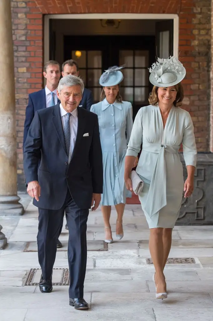 Michael and Carole Middleton arrive for the christening of Prince Louis of England