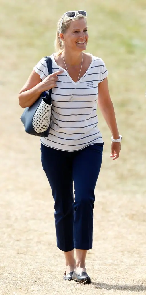 Sophie, Countess of Wessex in jeans and striped t-shirt on the field