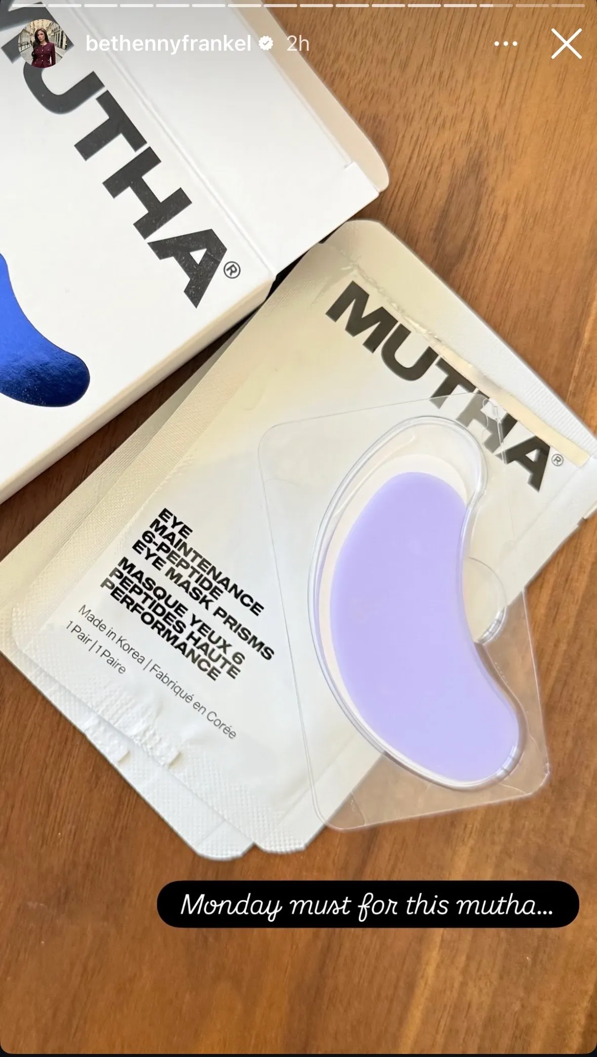 Mutha Eye Maintenance 6 Peptide Eye Mask Prisms Packaging.