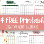 Printable 2026 Two Month Calendars Feature Image
