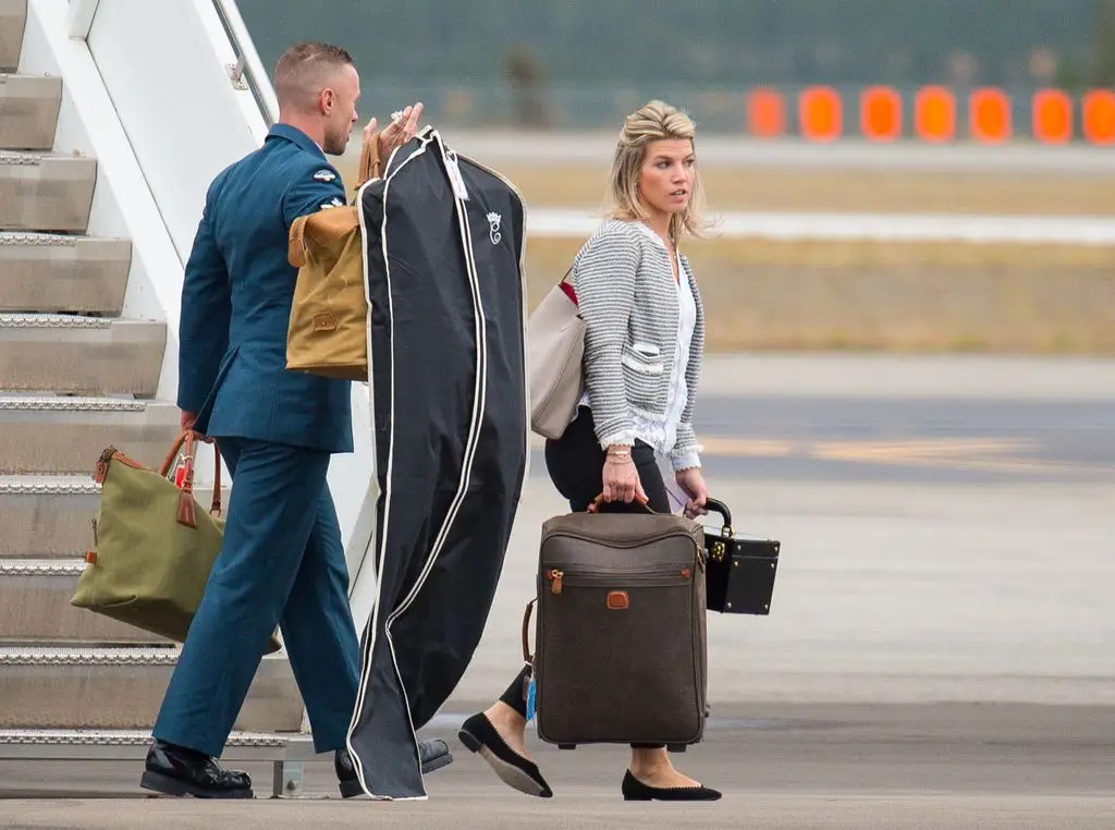 PA and stylist to Princess Kate Natasha Archer arrives at the Whitehorse Airport on September 27, 2016 in Whitehorse, Canada.