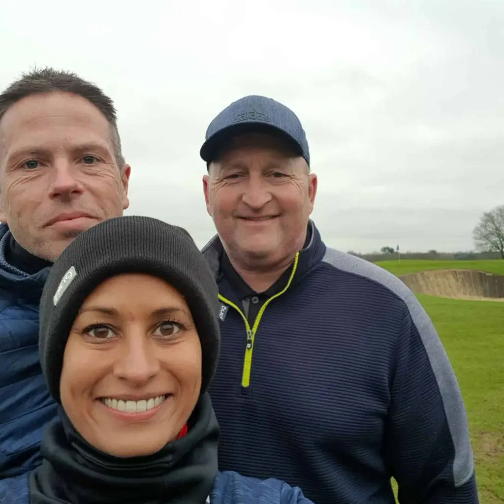 Naga Munchetty plays golf with her husband James 