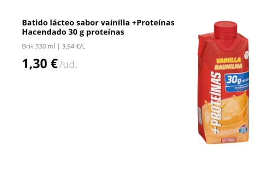 Vanilla flavored milkshake + Protein/ MERCADONA Vanilla flavored milkshake + Protein/ MERCADONA