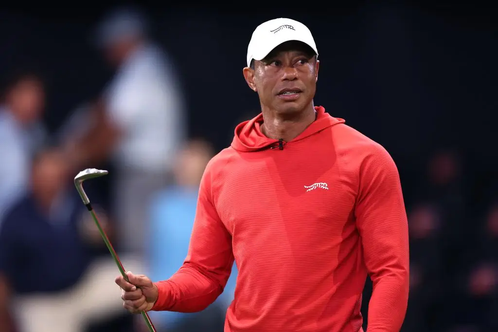 Tiger Woods of Jupiter Links Golf Club watches before match against Los Angeles Golf Club at SoFi Center on March 23, 2026 in Palm Beach Gardens, Florida.