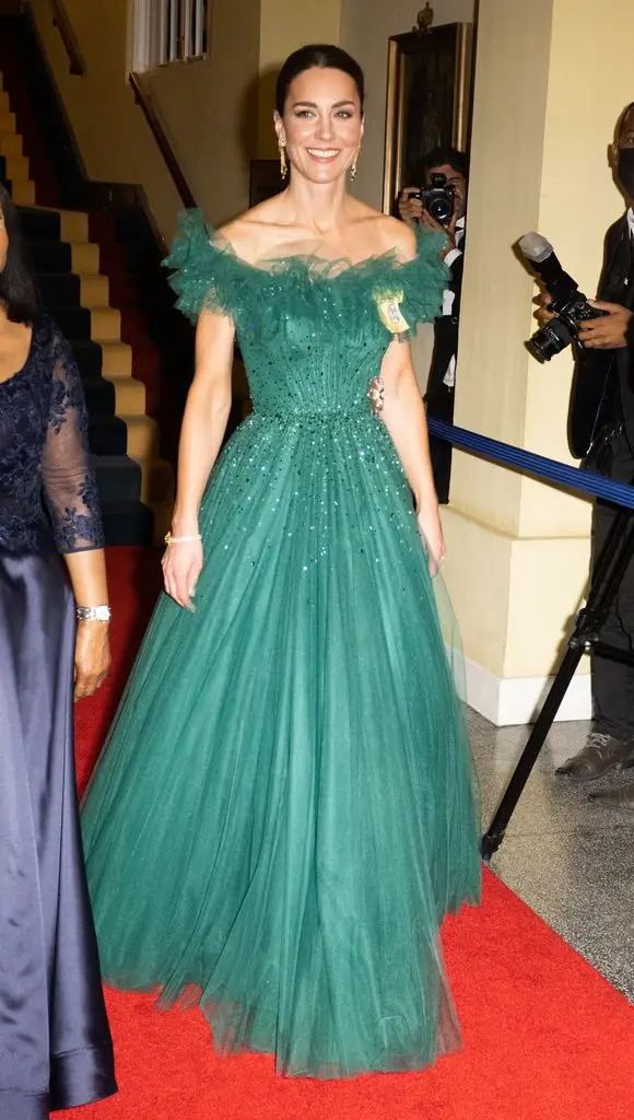 The Princess of Wales was loaned jewelry by the late Her Majesty The Queen for the event.