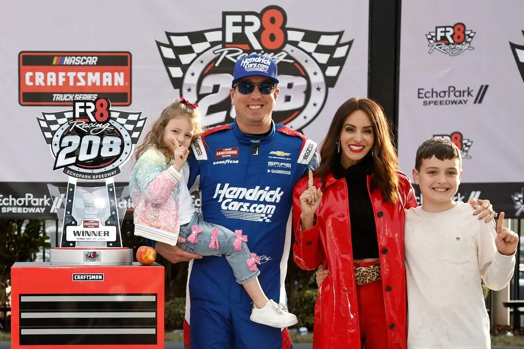 NASCAR legend Kyle Busch's reason behind dying revealed after heartbreaking discovery 3 Kyle Busch, driver of the No. 7 HendrickCars.com Chevrolet, celebrates with his daughter Lennix, son Brexton and wife Samantha in victory lane after winning the NASCAR Craftsman Truck Series Fr8 Racing 208 at Echo Park Speedway on February 21, 2026 in Hampton, Georgia. (Photo by Sean Gardner/Getty Images)