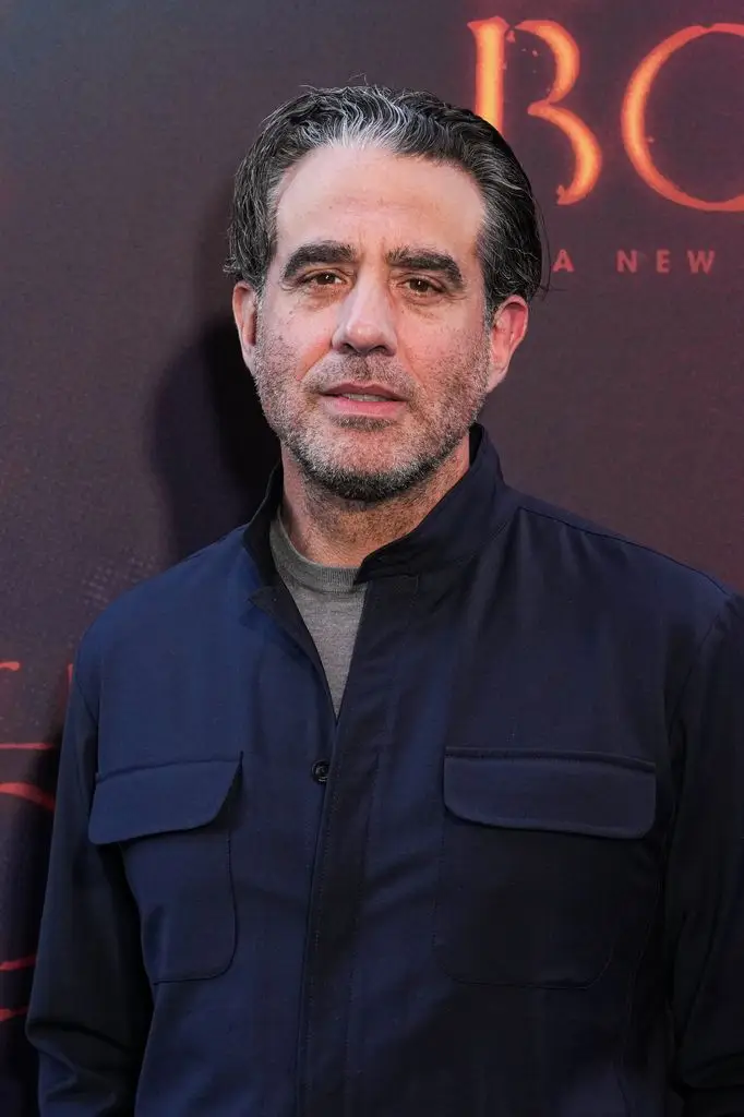 Bobby Cannavale in a gray t-shirt with a navy shirt at the opening night of the Broadway production of 