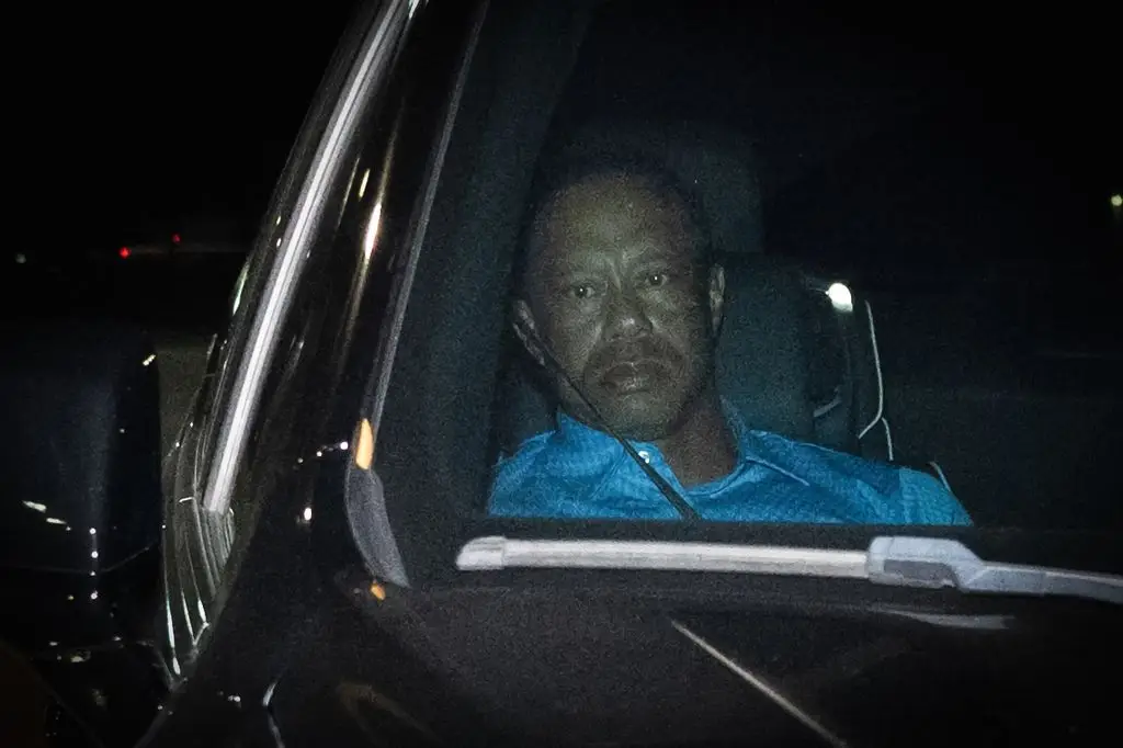 Tiger Woods is seen leaving the Martin County Jail after being arrested for driving under the influence following a car accident on March 27, 2026 in Stuart, Florida.