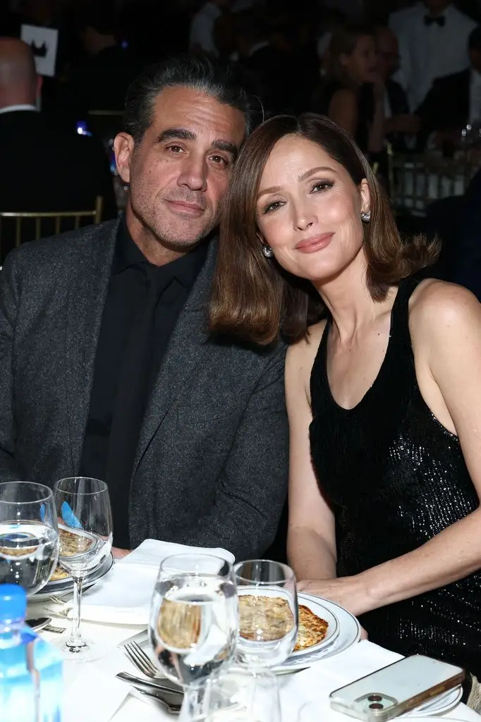 Bobby Cannavale and Rose Byrne sit next to each other at an official table at the 2025 Gotham Awards.