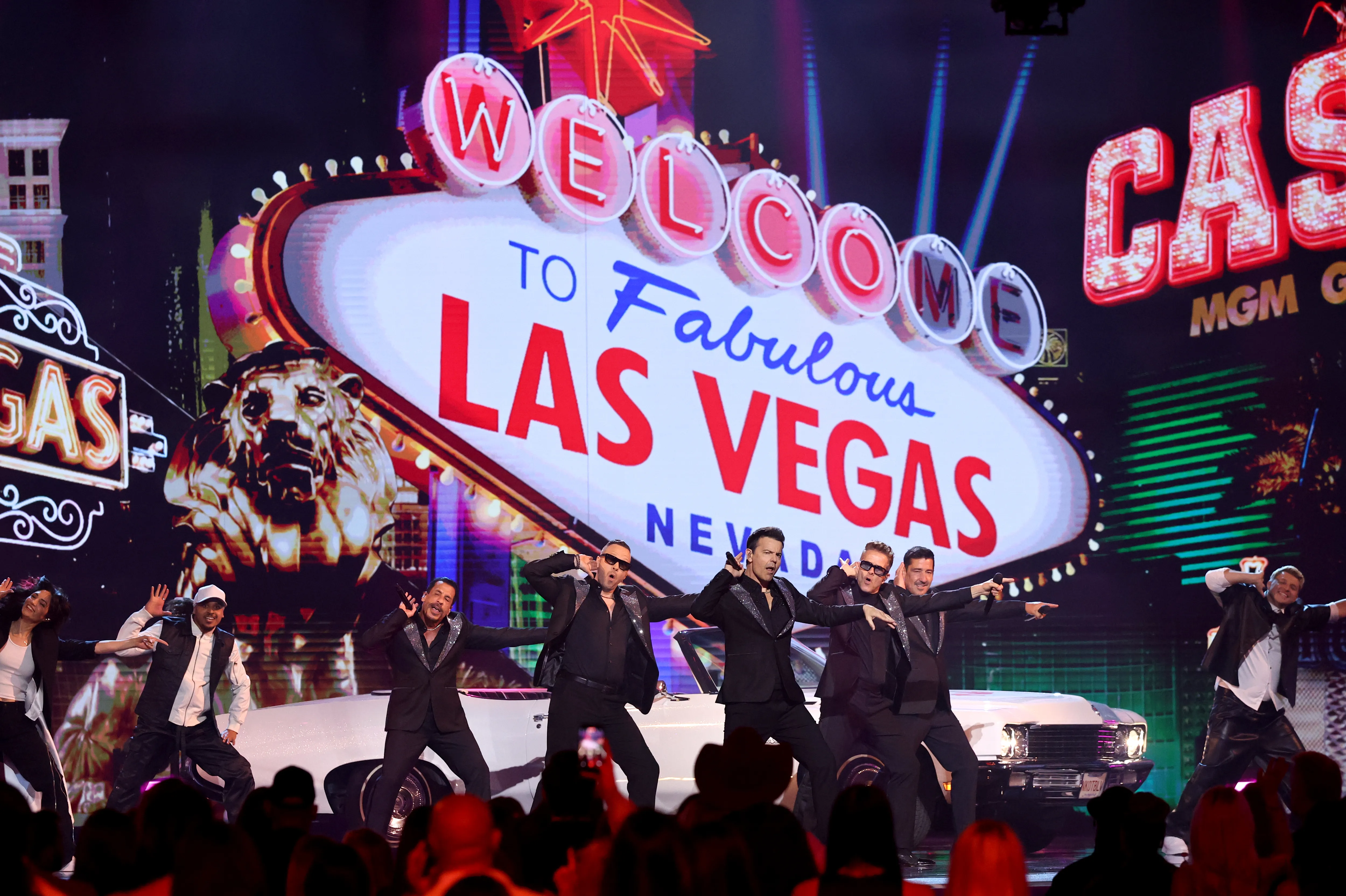 Danny Wood, Donnie Wahlberg, Jordan Knight, Joey McIntyre and Jonathan Knight of New Kids on the Block perform onstage during the 52nd Annual American Music Awards.