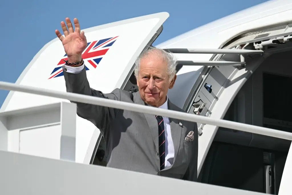 JOINT BASE ANDREWS, MD - APRIL 30: King Charles III boards his plane April 30, 2026 at Joint Base Andrews, Maryland. King Charles III and Queen Camilla visited the nation's capital, New York, and Virginia during the trip to celebrate the 250th anniversary of the independence of the United States of America (Photo by Saul Loeb - Pool/Getty Images)