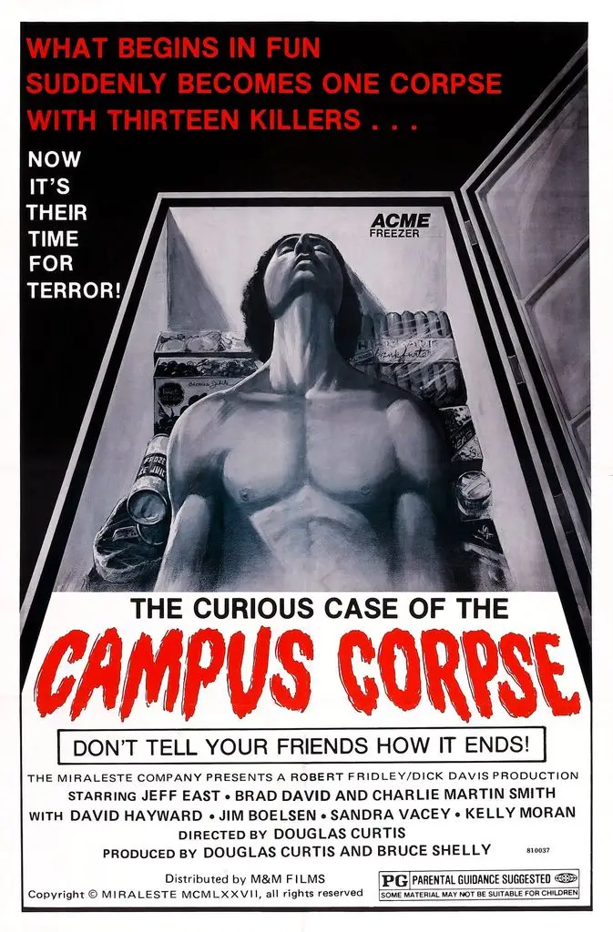 Poster for the 1977 film The Curious Case of the Campus Corpse.