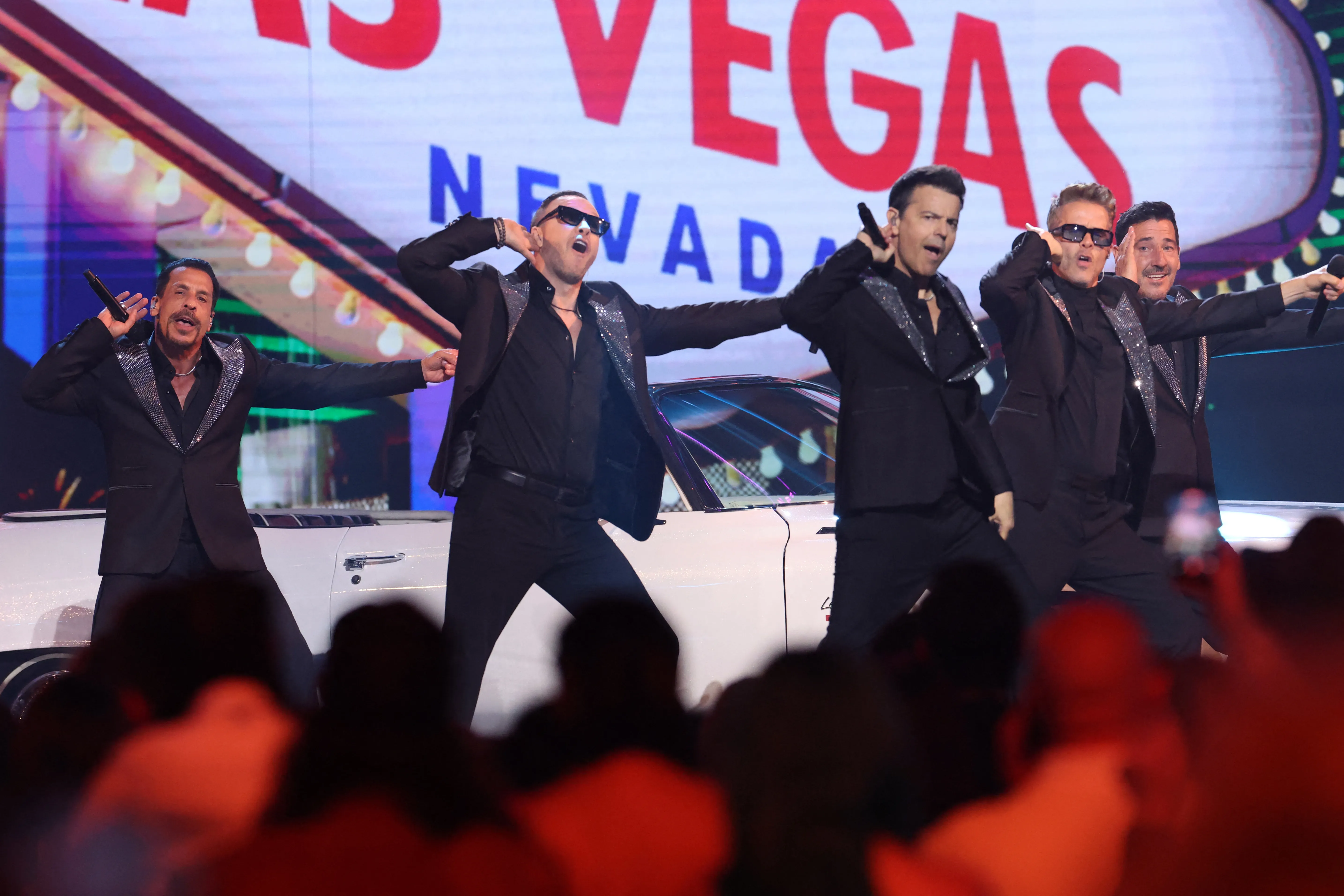 Danny Wood, Donnie Wahlberg, Jordan Knight, Joey McIntyre and Jonathan Knight of New Kids on the Block perform onstage during the 52nd Annual American Music Awards.