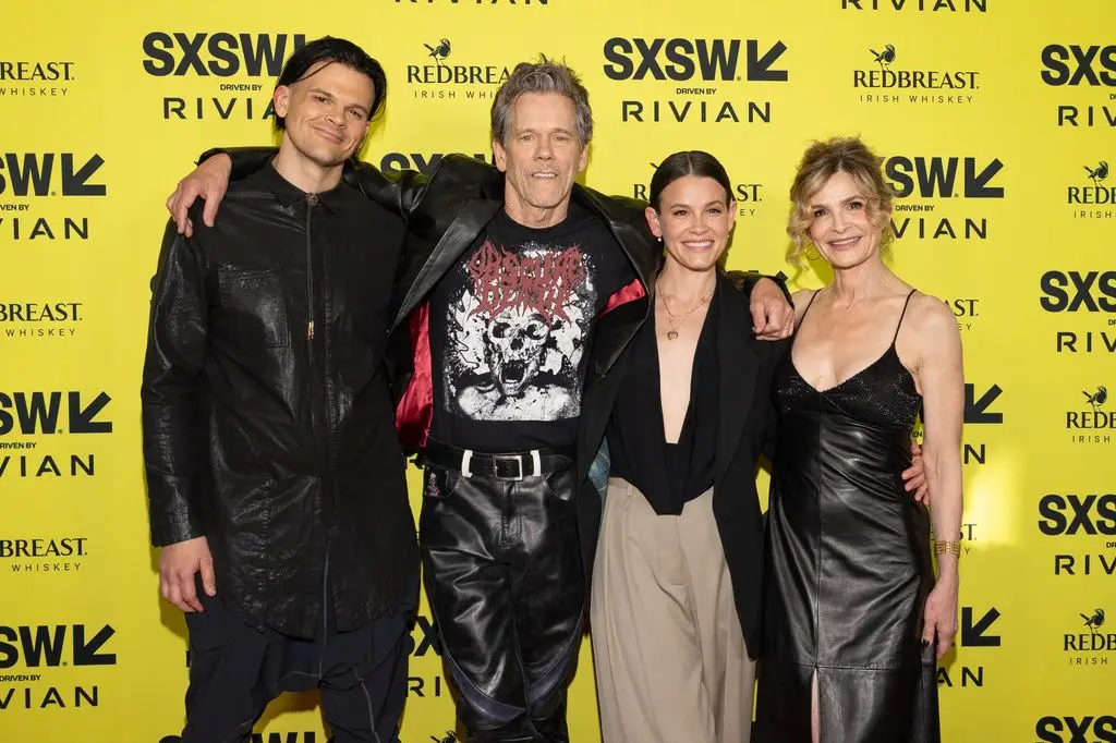 Travis Bacon, Kevin Bacon, Sosie Bacon and Kyra Sedgwick at "Family film" Premiere at the SXSW Conference and Festivals held at the ZACH Theater on March 13, 2026 in Austin, Texas