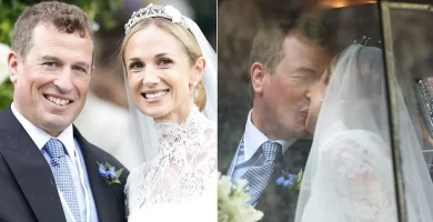 Peter Phillips and Harriet Sperling share their first romantic kiss after a fairytale wedding