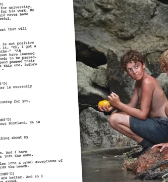 From left: Simon (Ike Talbut) and Jack (Lox Pratt) in Lord of the Flies.