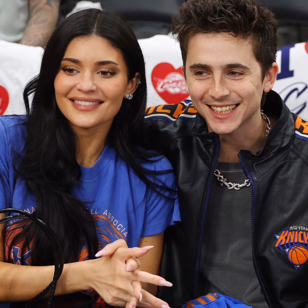 Kylie Jenner and Timothée Chalamet in match gear during Game 4 of the NBA Finals