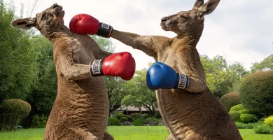 Kangaroos fight forever in the garden of men