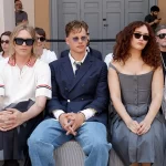 Charlie Hall, Jamie Campbell Bower, Joe Burrow, Olivia Cooke and Curry Barker at the Thom Browne fashion show as part of Milan Men's Spring-Summer 2027 fashion week on June 22, 2026 in Milan, Italy.