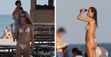 Alessandra Ambrosio strips down to a tiny bikini during a busy day at the beach