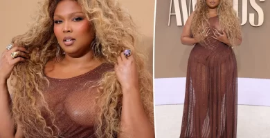 Lizzo Goes Daringly Naked in a Sheer Brown Dress for the BET Awards