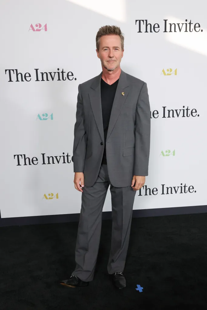 Edward Norton attends the Los Angeles premiere of the A24 film "The invitation" at the DGA Theater on June 24, 2026 in Los Angeles, California. 