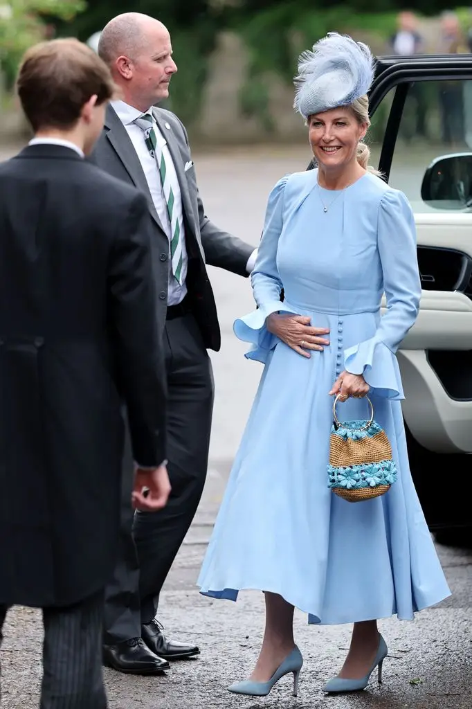 Peter Phillips and Harriet Sperling share their first romantic kiss after a fairytale marriage ceremony 12 Sophie, Duchess of Edinburgh smiling in a blue dress