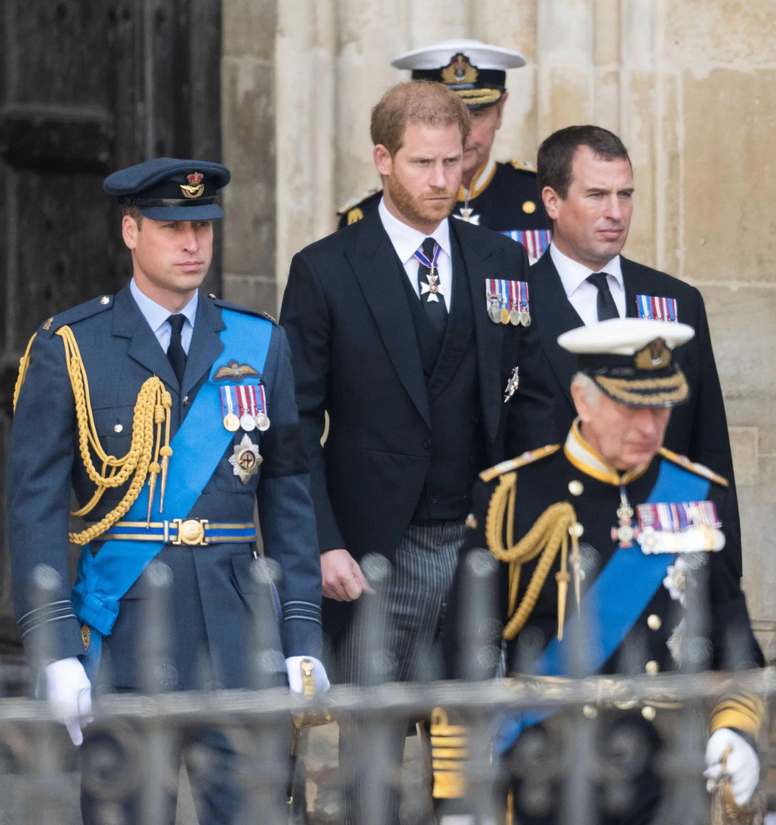 Prince Harry's return might pose an actual dilemma for King Charles - royal editor's opinion 1 Prince William, Prince Harry and Peter Phillips attend the state funeral of Queen Elizabeth II at Westminster Abbey