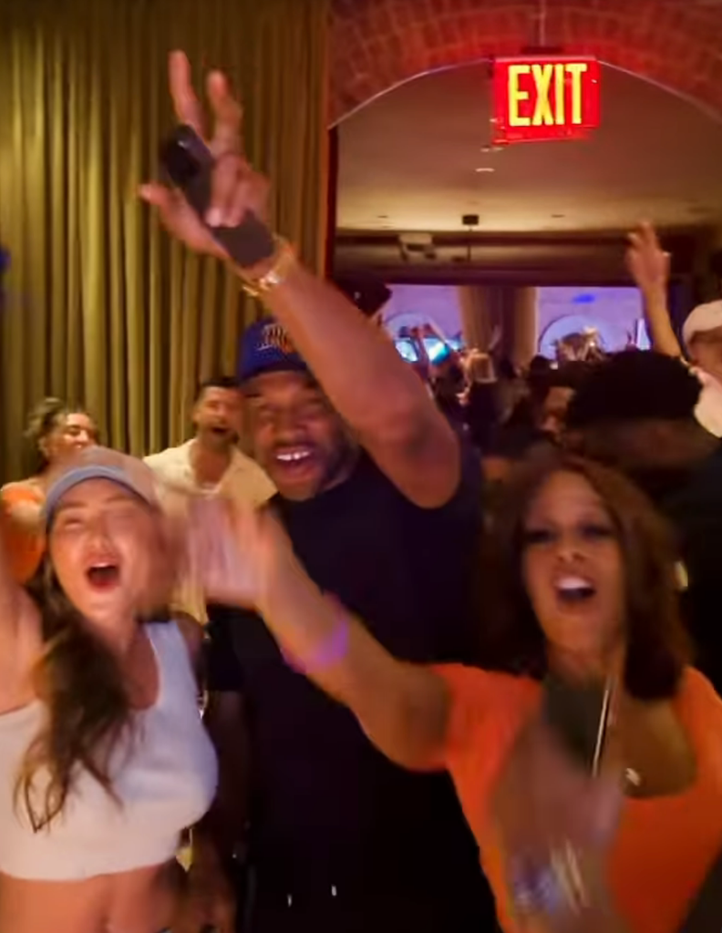 Gayle King celebrating the Knicks' victory in the NBA Finals on June 13, 2026 with Michael Strahan 