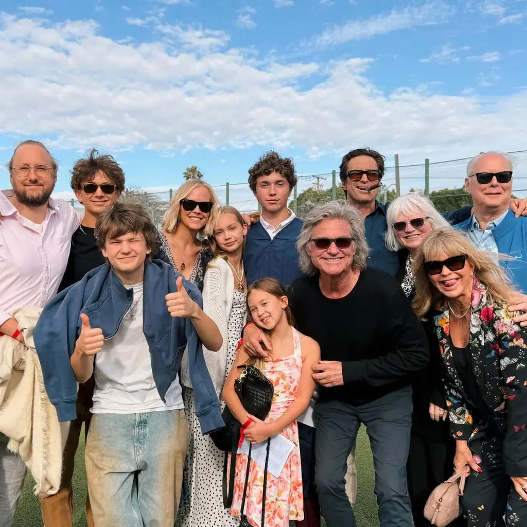 Goldie Hawn reveals what would influence her relationship with Kurt Russell 2 Photo shared by Erinn Bartlett, Oliver Hudson's wife, of their son Wilder's graduation with his grandparents Goldie Hawn and Kurt Russell