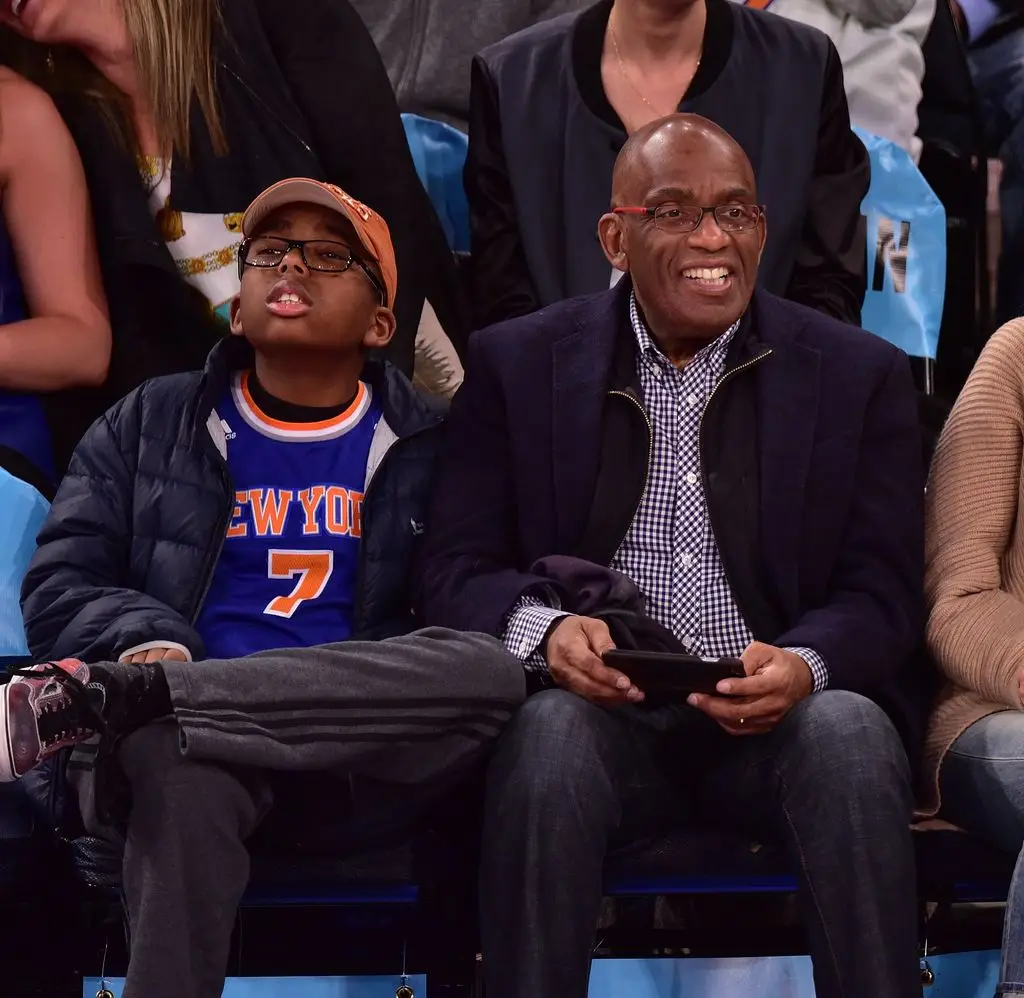 Nicolas Roker and Al Roker attend the Golden State Warriors vs New York Knicks game at Madison Square Garden on February 7, 2015 in New York.