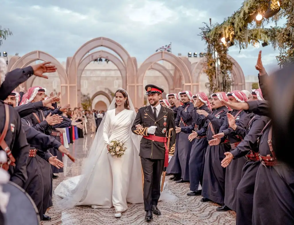 Princess Rajwa and Crown Prince Hussein Look Adored in New third Marriage ceremony Anniversary Photograph 1 Jordan's Crown Prince Al Hussein and Princess Rajwa Al Hussein leave Zahran Palace during their wedding on June 1, 2023 in Amman, Jordan.