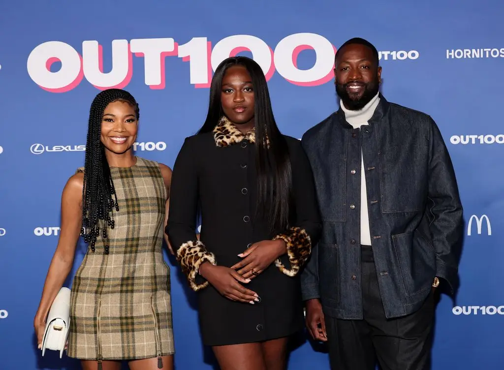 Gabrielle Union, Zaya Wade and Dwayne Wade at the Out100 celebration in 2024.