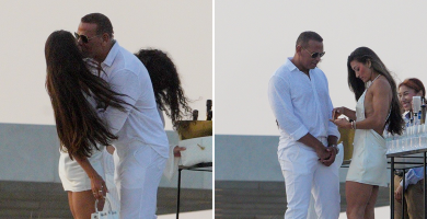 A-Rod Plants a Lip Smacker on a Beautiful Brunette at Michael Rubin's White Party