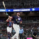 Cal Raleigh #29 of the Seattle Mariners competes in the final round of the Home Run Derby at Truist Park on July 14, 2025 in Atlanta, Georgia.
