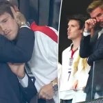 David Beckham's son Cruz comforts his father after England's World Cup defeat