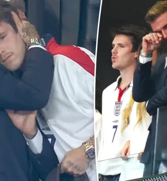 David Beckham's son Cruz comforts his father after England's World Cup defeat