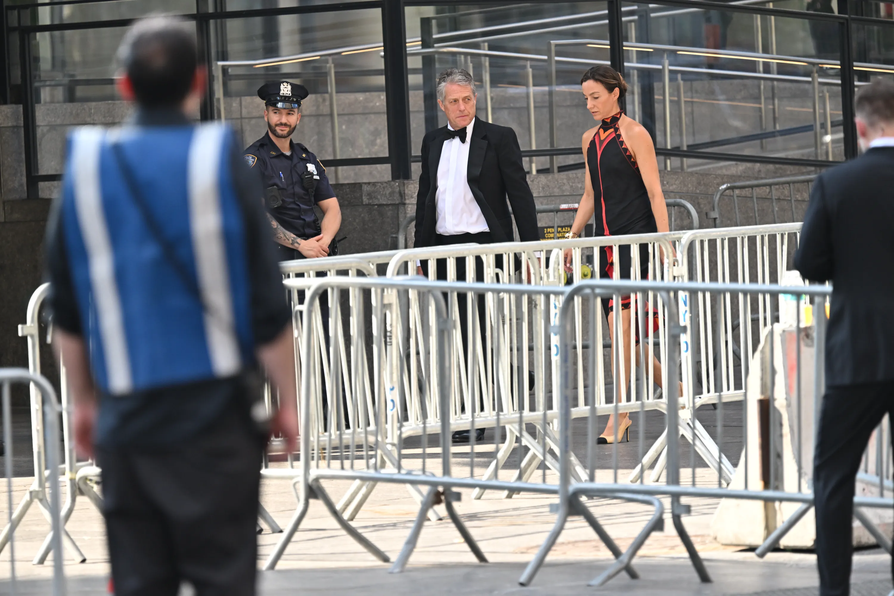 Hugh Grant and Anna Elisabet Eberstein arrive at Madison Square Garden in New York on July 2, 2026.