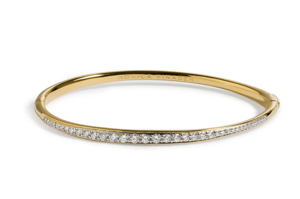 Nordstrom's Anniversary Sale has celebrity-worn jewellery discounted as much as 35% off 2 A gold bracelet with a line of diamonds on one edge and "MONICA VINADER" engraved on top.