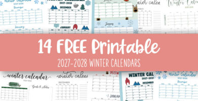 2027-2028 Winter Calendars - 14 FREE Calendars 24 Printable 2027 2028 Winter Calendars Feature Image