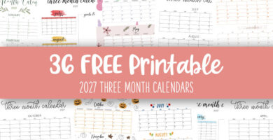 2027 Three Month/Quarterly Calendars - 36 FREE Cals 15 Printable 2027 Three Month Calendars Feature Image