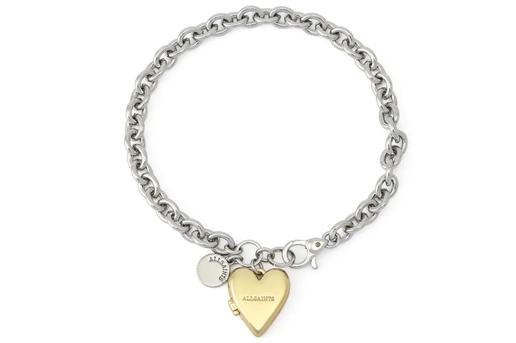 Nordstrom's Anniversary Sale has celebrity-worn jewellery discounted as much as 35% off 8 AllSaints bracelet with a gold heart medallion and a round silver charm.
