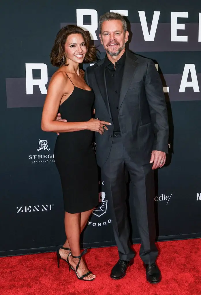 Matt Damon reveals strict 'non-negotiable' rule in his 20-year marriage to spouse Luciana 2 Matt Damon and Luciana standing together on a red carpet, smiling.