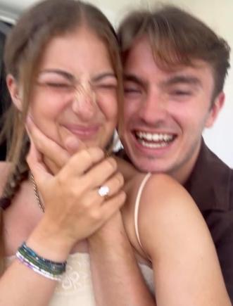 Poppy Oliver with her fiancé Ben