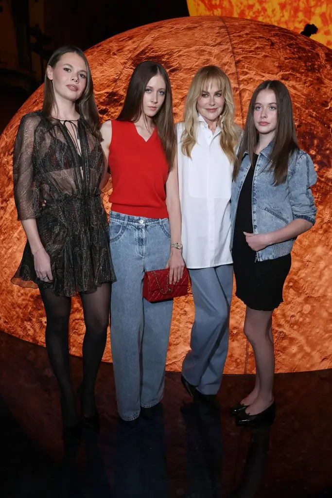 Lucia Hawley, Sunday Rose Kidman Urban, Nicole Kidman and Faith Margaret Kidman-Urban attend the Chanel Womenswear Spring/Summer 2026 show as part of Paris Fashion Week on October 6, 2025 in Paris, France
