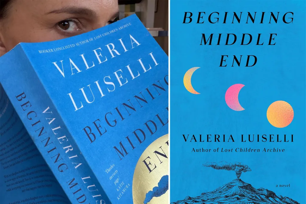 7 Celeb E-book Membership Picks to Learn in September 2026 5 Collage of a woman's eyes looking at a book and the cover of the book "Start Middle End" by Valéria Luiselli.
