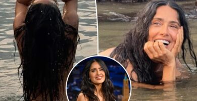 Salma Hayek ditches her clothes to go swimming as she celebrates her 60th birthday