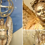 Meg Stalter paints herself gold and dresses like a trophy for the 2026 Emmys